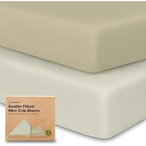 2-Pack Mini Crib Sheets Fitted, Pack and Play Sheets - Organic Cotton Pack N Play Sheets for Pack and Play Mattress, Playard Baby Crib Sheets, Jersey Crib Sheets Neutral for Boys, Girls (Lichen)