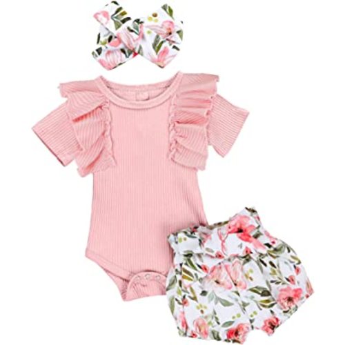 KANGKANG Baby Girl Clothes Ruffle Romper Floral Short Pants Summer Outfits Cute Baby Girl Clothes