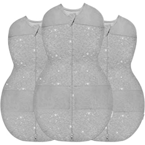 Happiest Baby Sleepea 5-Second Swaddle - 100% Organic Cotton Baby Swaddle Blanket - Doctor Designed Promotes Healthy Hip Development - 3-Pack Bundle (Graphite Stars, S, M, L)