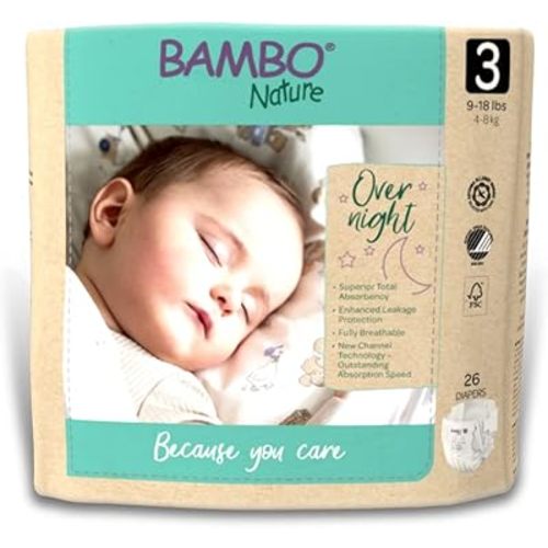 Bambo Nature Overnight Baby Diapers (Sizes 3 TO 6), Size 3, 104 Count