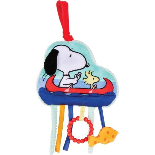 KIDS PREFERRED Peanuts Charlie Brown Snoopy and Woodstock Baby Pulldown Sensory Toy for Kids & Toddlers with Teether Rattle & Stroller Car Seat Loop