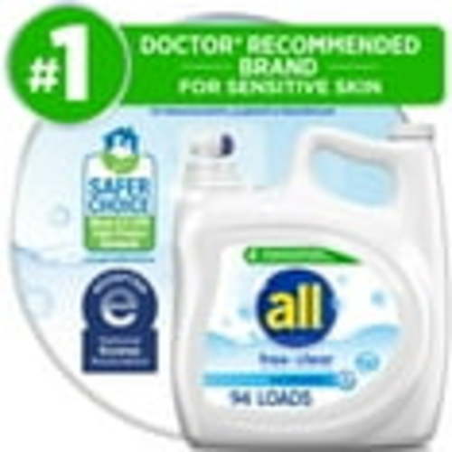 all Liquid Laundry Detergent, Free & Clear, Hypoallergenic, Dermatologist Recommended, 141 Ounce, 94 Loads