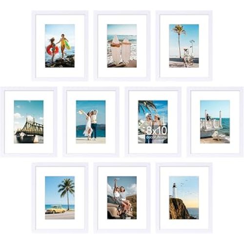 decorUhome 8x10 Picture Frame Set of 10, Display Photos 5x7 with Mat or 8x10 Unmatted for Picture Frames Collage Wall Decor, White