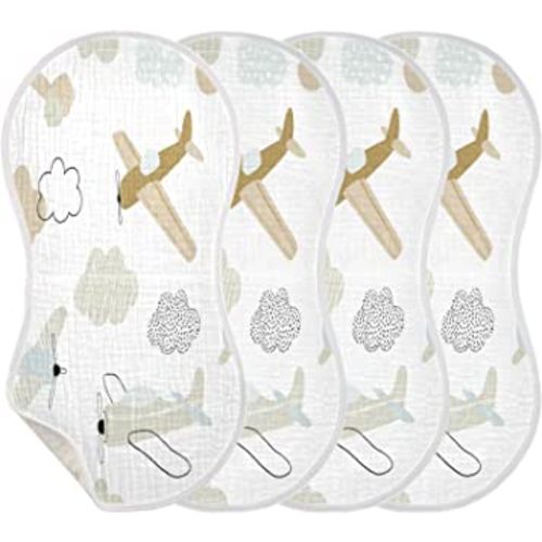 Kigai 4 Pack Burp Cloths for Baby Girls -Cute Airplane in Kindergarten Style Ultra Absorbent Burp Clothes, Newborn Towel - Milk Spit Up Rags -Soft Baby Rags