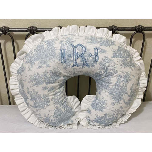 Blue Toile Nursing Pillow Cover with Ruffle - Just Baby Designs