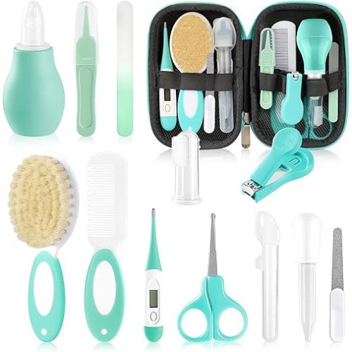 Baby Healthcare and Grooming Kit with Nail Clippers, Scissors, Infant Grooming Kit for Newborns (18 in 1, Green)