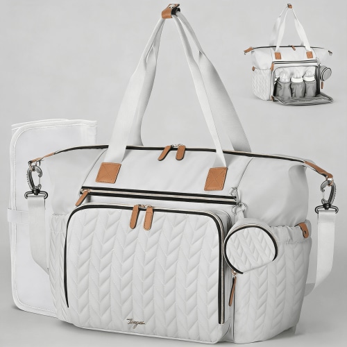 Leke Waterproof Grey Diaper Bag Tote for Travel, Hospital, with Changing Pad & Pacifier Case