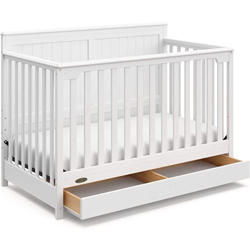 Graco Hadley 5-in-1 Convertible Crib with Drawer (White) – GREENGUARD Gold Certified, Crib with Drawer Combo, Full-Size Nursery Storage Drawer, Converts to Toddler Bed, Daybed and Full-Size Bed