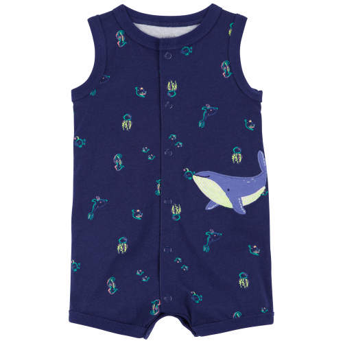 Baby Whale Snap-Up Romper - 12M - Style,Navy