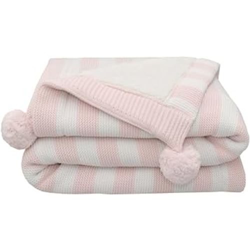 Living Textiles Cotton Knit with Sherpa Back Baby Blanket - Blush Reversible Premium Cozy Fabric for Best Comfort - for Infant,Toddler,Newborn,Nursery,Boy,Unisex,Throw,Crib,Stroller,Gift