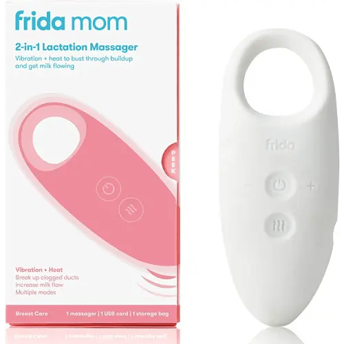 Frida Mom 2-in-1 Lactation Massager - Multiple Modes of Heat + Vibration for Clogged Milk Ducts, Increase Milk Flow, Breast Engorgement - USB Cord Included