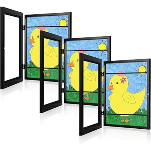 [3-Pack] Kids Art Frames, 8.5x11 Front Opening Kids Artwork Frames Changeable, Black Artwork Display Storage Frame for Wall, Holds 50 Pcs, for 3D Picture, Crafts, Hanging Art, Portfolio