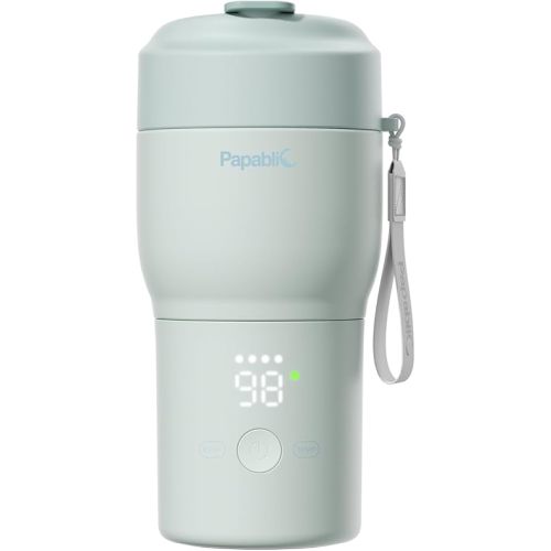 Papablic Portable Bottle Warmer Pro — 115W Fastest Heating, Built-in Sterilizer, Baby Milk Warmer On The Go for Travel and Home, 5 Temp Settings and Keep Warm for Breastmilk & Formula (Mint Green)