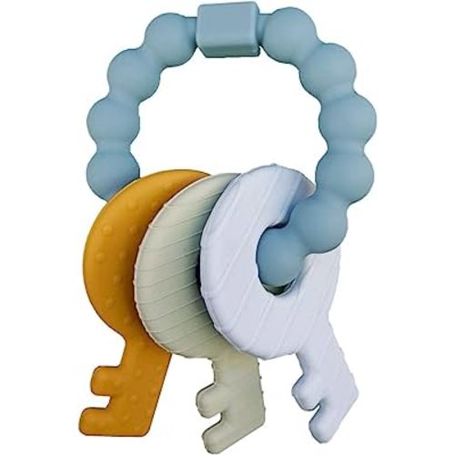 Baby Keys Teether Toys,Silicone Teething Toys for 3+ Months,Teething Keys Toy for Infants-Soft & Raised Texture to Soothe Gums,BPA Free (Deep Blue)