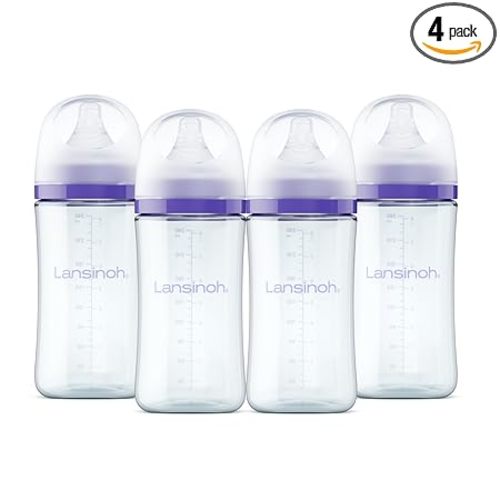 Lansinoh Glass Baby Bottles, Anti-Colic, 8 Ounces, 4 Count Bottles for Feeding, Baby Essentials, Includes 4 Medium Flow Nipples, Size M