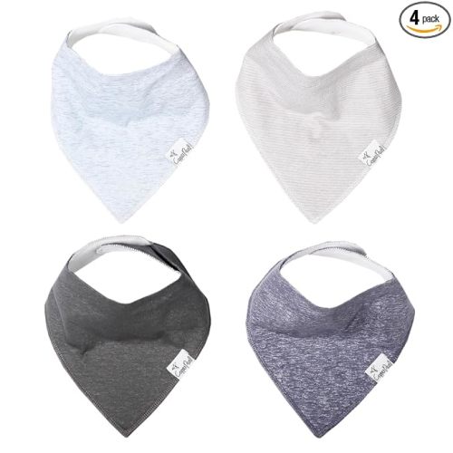 Copper Pearl 4 Pack Soft Cotton Baby Bibs for Drooling and Teething, Absorbent Drool Bibs for Baby Girl and Boy, Adjustable to Fit Newborns to Toddlers, Tons of Styles (Lennon)