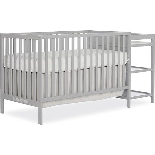 Dream On Me Synergy Convertible Crib and Changer in Pebble Grey with Detachable Changing Table, JPMA Certified, 1” Changing pad