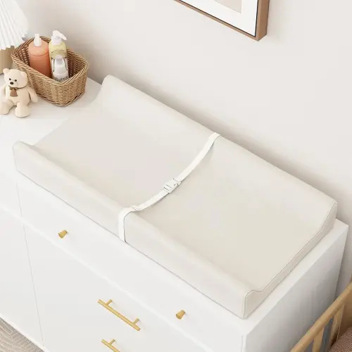 YACODAVO Wipeable Baby Changing Pad for Dresser and Table, Cozy Diaper Changing Pad with Waterproof & Wipe-Clean Leather Cover, Off-White