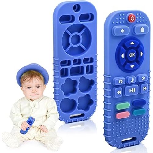 AiTuiTui Baby Teething Relief Toys for 3 6 9 12 Months Essentials, Silicone Baby Teether Remote Control Toy for Newborn Infant Boy Girl Autism Easter Basket Stuffers Gifts, Dark Blue