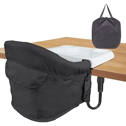 Hook On High Chair, Ravmix Clip on High Chair with Removable Dining Tray for Babies and Toddlers, Fold-Flat Storage Portable Baby Feeding Seat, Attach to Fast Table Chair for Home Travel, Black
