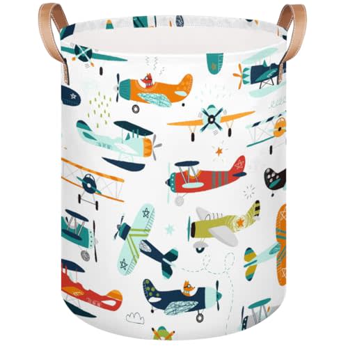 LOMBARDIDEN Fox Airplane Large Laundry Basket - Funny Animal Kids Laundry Hamper with Handles - Collapsible Dirty Clothes Organizer Boys Toy Storage Bin Nursery Hamper for Bedroom Bathroom Decor