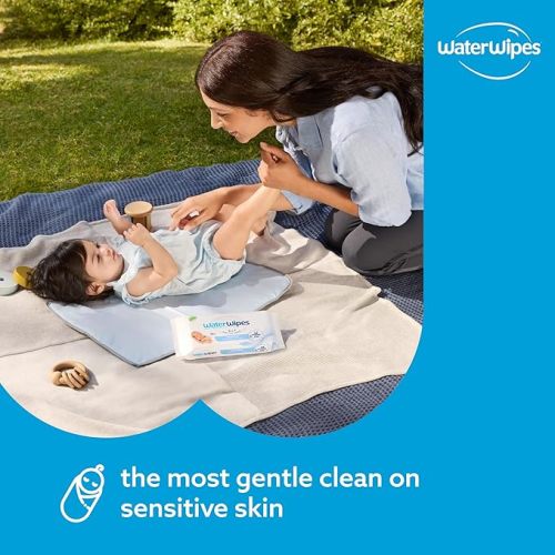 WaterWipes Sensitive+ Newborn & Baby Wipes, 3-In-1 Cleans, Cares, Protects, 99.9% Water, Unscented & Hypoallergenic, 300 Count (5 Packs)