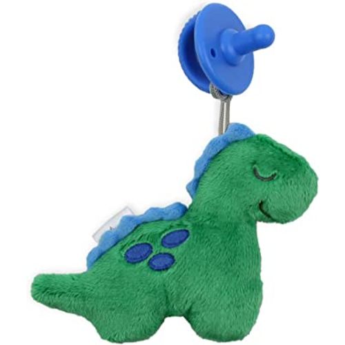 Itzy Ritzy Pacifier & Lovey Set - Includes Silicone Pacifier with Stuffed Animal Lovey - Detachable Plush Dinosaur Pacifier Holder & Coordinating Blue Silicone Pacifier, Ideal for Ages 0 Months & Up