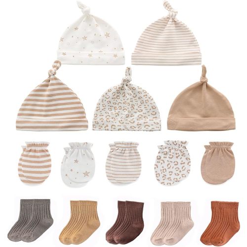 Newborn Baby Boy Girl Caps Mittens Socks Set Cotton Baby Essentials Accessories (Hats+Gloves+Socks)