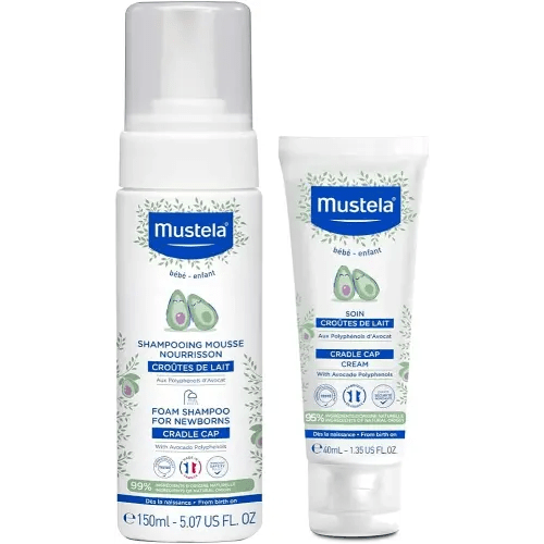 Mustela Cradle Cap Fragrance-Free Baby Shampoo & Cream for Baby & Newborn for Seborrheic Dermatitis - Helps to minimize Scalp Flakes - Clinically & Dermatologist Tested - 2 Items Set