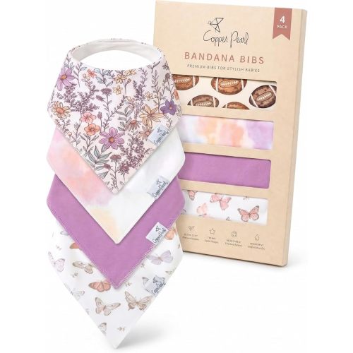 Copper Pearl Baby Bibs 4 Pack, Printed Bandana Drool Bibs for Baby Girl & Boy, Soft Cotton Drooling Teething Bibs