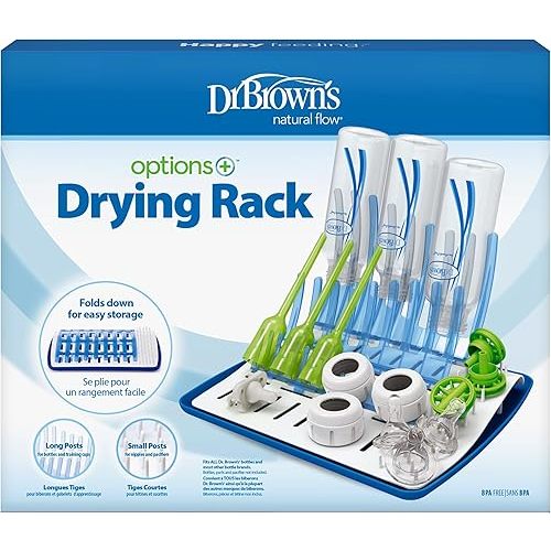 Dr. Brown's Folding Baby Bottle Drying Rack for Easy Storage, Dry Nipples, Pacifiers and Other Baby Essentials, BPA-free