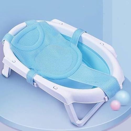 Baby Bath Seat Mat Infant Bathing Support Mat with Five Safety Support Corner Adjustable Antiskid Bath Net Cushion Baby Shower Net Pad Comfortable Baby Bathtub Sling