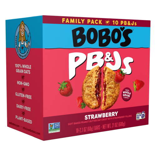 Bobo's PB&Js, Peanut Butter Oat Crust With Strawberry Filling, 10 Pack of 2.1oz oat snacks