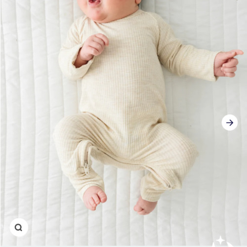 Heather Oatmeal Ribbed Crescent Zippy - Little Sleepies