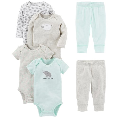 Simple Joys by Carter's Baby 6-Piece Neutral Bodysuits (Short and Long Sleeve) and Pants Set, Gray Lamb, Newborn