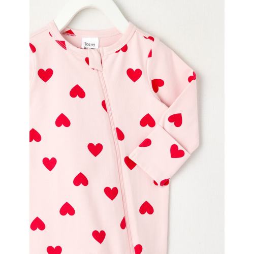 Teeny Weeny Sleep Heart Stretch Cotton Sleepsuit, Pink