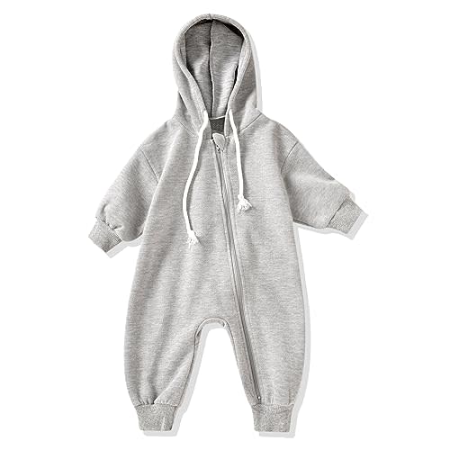 Unutiylo Unisex Baby Boys Girls Long Sleeve Infant Baby Zipper Hooded Jumpsuits Romper Loose Outfit Clothes