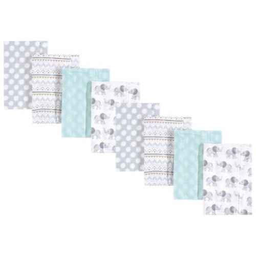 Hudson Baby Boys and Girls Cotton Poly Flannel Burp Cloths 8-Pack, Gray Elephant, One Size
