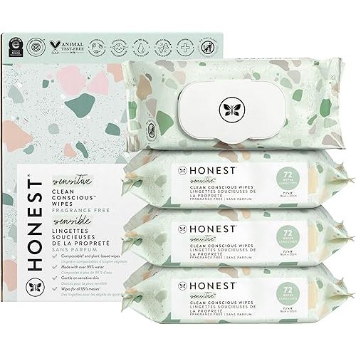The Honest Company Clean Conscious Multi-Use Wipes | Hypoallergenic + Unscented for Sensitive Skin | Over 99% Water, Compostable, Plant Based, Baby Wipes | Geo Mood, 288 Count