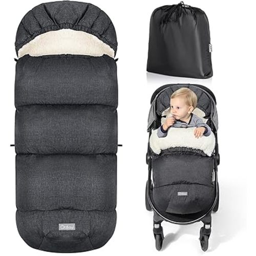 Orzbow Universal Stroller Footmuff, Winter Baby Stroller Bunting Bag, Warm Berber Fleece Stroller Sleeping Bag for Cold Weather, Waterproof & Windproof, Baby Winter Must Have, Dark Grey
