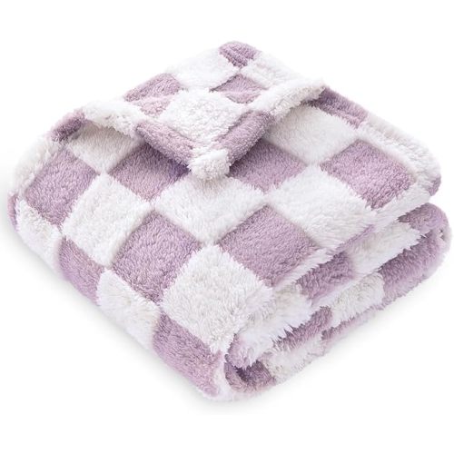 HOMRITAR Checkered Baby Blanket Fleece Baby Blankets for Girls, Ultra Soft Cozy Fluffy Warmer Infant Toddler Newborn Receiving Blankets for Crib Stroller 30 x 40 Inch, Purple