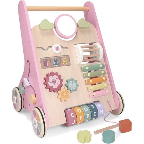 Wooden Baby Walker Wheels,Baby Push Walker for Babies 12 Months+ Montessori,Toddler Walker Push Toy Wooden Activity Walker for Boy,Walking Toys12 Months+ Learning to Walk
