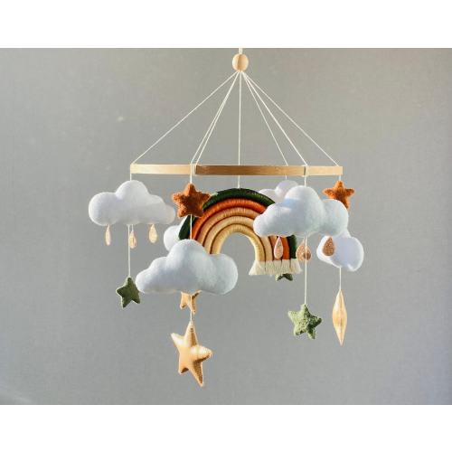 Rainbow  baby Mobile, Baby Bed Decoration, baby mobile boy, Felt mobile, hanging musical mobile, kit Crib mobile, baby shower gift.