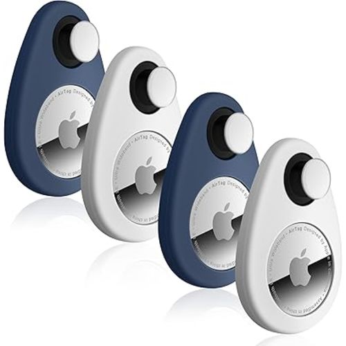 for Airtag Holder for Kids Hidden 4 Pack GPS Tracker Case, Anti-Removal for Airtag Silicone Case with Pins, Suitable for Children, Elderly, Pets, Backpack, Luggage(White, Blue)
