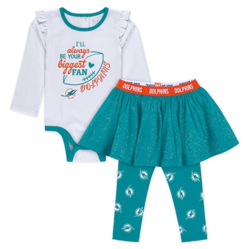 Newborn & Infant Miami Dolphins WEAR by Erin Andrews Three-Piece Long Sleeve Bodysuit, Tutu and Sweatpants Set