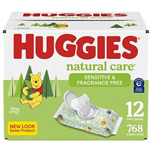 Baby Wipes, Huggies Natural Care Sensitive Baby Diaper Wipes, Unscented, Hypoallergenic, 12 Flip-Top Packs (768 Wipes Total)