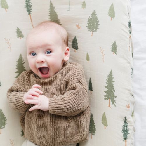 Cotton Muslin Changing Pad Cover in Pine| Saranoni