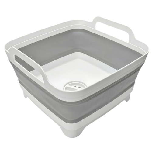 Collapsible Wash Basin 9L, Foldable Dish Tub with Drain Plug, Portable Collapsible Dish Basin, Camping Sink for Washing Dishes, Laundry & Kitchen Use,Gray