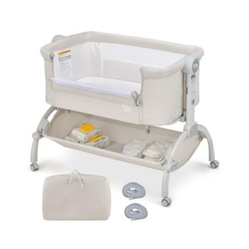 3-in-1 Portable Baby Bassinet Bedside Sleeper Cradle with Mattress& Storage Basket