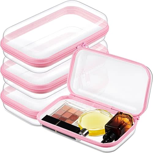 Hoolerry 3 Pcs Clear Hard Zipper Case Plastic Pouch Transparent Hard Case Clear Makeup Bag Portable Travel Organizer Bin for Cosmetics, Building Blocks, Puzzles(Pink,S)